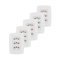 Kit 5 Conjunto 3 Tomadas Branca Monobloco 2P+T 10A 250V 4x2