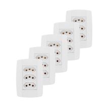 Kit 5 Conjunto 3 Tomadas Branca Monobloco 2P+T 10A 250V 4X2