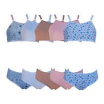 Kit 5 Conjunto Calcinha e Sutiã Menina Juvenil Tamanho:GGCor:Variados