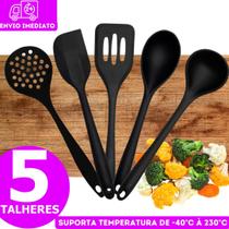 Kit 5 Conjunto de Silicone Utensílios De Silicone- 1 Escumadeira/ 1 Espátula/ 1 Colhe/r 1 Concha/ 1 Espátula Vazada Cozinha - SQ