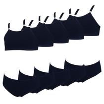 Kit 5 Conjunto Infantil Calcinha e Sutiã Menina Algodão Tamanho:GCor:Preto
