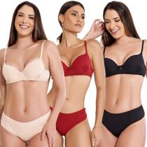 Kit 5 Conjunto Lingerie Calcinha Fio Duplo Sutia Canelado