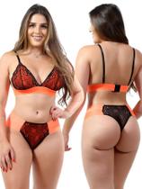 KIT 5 Conjunto Lingerie sem bojo com tiras sutiã e calcinha de renda