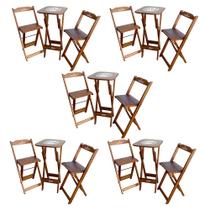 Kit 5 Conjuntos Bistrô Mesa com 2 Banquetas Dobráveis de Madeira Personalizada Hei - Imbuia
