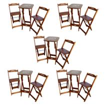 Kit 5 Conjuntos Bistrô Mesa com 2 Banquetas Dobráveis de Madeira Personalizada Jack - Imbuia
