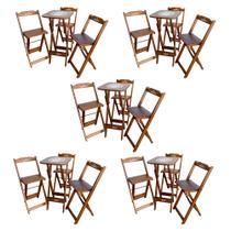 Kit 5 Conjuntos Bistrô Mesa com 3 Banquetas Dobráveis de Madeira Personalizada Hei - Imbuia Kit 5 Conjuntos Bistrô Mesa com 3 Banquetas Dobráveis de Madeira Personalizada Hei - Imbuia