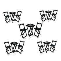 Kit 5 Conjuntos de Mesa Bistrô Dobrável Jack Daniel's com 2 Banquetas de Madeira Preta Kit 5 Conjuntos de Mesa Bistrô Dobrável Jack Daniel's com 2 Banquetas de Madeira Preta