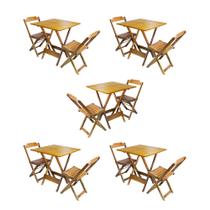 Kit 5 Conjuntos de Mesa Dobravel com 2 Cadeiras de Madeira 70x70 para Restaurante e Bar - Mel