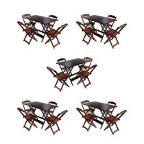 Kit 5 Conjuntos de Mesa Dobravel com 4 Cadeiras de Madeira 120x70 para Restaurante e Bar - Imbuia Kit 5 Conjuntos de Mesa Dobravel com 4 Cadeiras de Madeira 120x70 para Restaurante e Bar - Imbuia