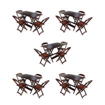 Kit 5 Conjuntos de Mesa Dobravel com 4 Cadeiras de Madeira 120x70 para Restaurante e Bar - Imbuia - PREGUIÇOSA