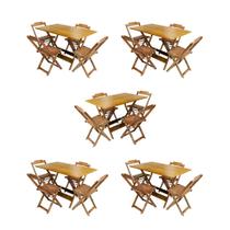 Kit 5 Conjuntos de Mesa Dobravel com 4 Cadeiras de Madeira 120x70 para Restaurante e Bar - Mel - Móveis Guará
