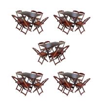 Kit 5 Conjuntos de Mesa Dobravel com 6 Cadeiras de Madeira 120x70 para Restaurante e Bar - Imbuia