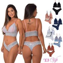 Kit 5 Conjuntos de Renda Sem Bojo Lingerie Feminina Luxo Sutiã Cropped com Calcinha Atacado