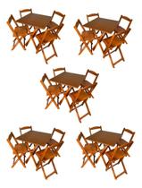 Kit 5 Conjuntos Dobráveis 70x70 5 Mesas 20 Cadeiras MEL