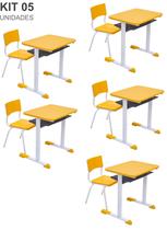 Kit 5 Conjuntos Escolar Individual Juvenil/Adulto com porta Livros cor Amarelo