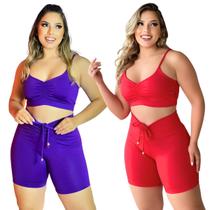 Kit 5 Conjuntos Feminino Short e Top Cropped Com Alças Academia Fitnesss - BM Modas
