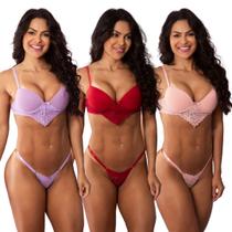 Kit 5 Conjuntos Femininos Sutiã com Bojo e Calcinha Fio Canelado Lingerie Sexy Luxuosa e Confortável Dia a Dia Kit 5 Conjuntos Femininos Sutiã com Bojo e Calcinha Fio Canelado Lingerie Sexy Luxuosa e Confortável Dia a Dia