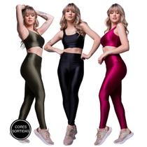 Kit 5 Conjuntos Fitness New Zig Vekyo Modas Top Bojo Removível e Calça Legging Roupa de Academia