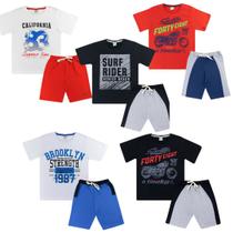 Kit 5 conjuntos infantil juvenil masculino verão Bermuda Moletinho e Camiseta roupa menino tamanho 10 12 14 - LUMARI KIDS