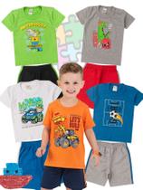 Kit 5 Conjuntos Infantil Menino Verão Camiseta em Meia Malha com Manga e Bermuda de Moletinho com Elástico Kit 5 Conjuntos Infantil Menino Verão Camiseta em Meia Malha com Manga e Bermuda de Moletinho com Elástico