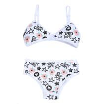 Kit 5 Conjuntos Menina Moça Infantil Estampado Sem Bojo Com Espuma