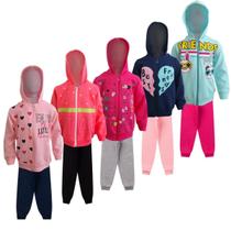 kit 5 Conjuntos Moletom Infantil feminino Blusa e Calça Flanelado Agasalho Inverno Capuz Ziper Punho, Roupa Menina frio criança tamanhos 04 06 08