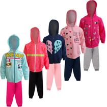 kit 5 Conjuntos Moletom Infantil feminino Blusa e Calça Flanelado Agasalho Inverno Capuz Ziper Punho, Roupa Menina frio criança tamanhos 04 06 08