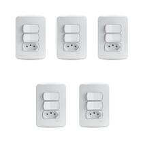 Kit 5 Conjuntos Montados com 2 Interruptores Simples e 1 Tomada 2P+T 10A Pb S3B69050 Branco Miluz Schneider Kit 5 Conjuntos Montados com 2 Interruptores Simples e 1 Tomada 2P+T 10A Pb S3B69050 Branco Miluz Schneider