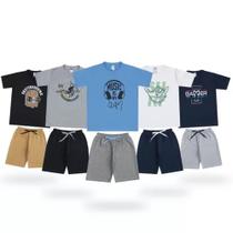 kit 5 Conjuntos Roupas De Menino Juvenil Masculino de Verão / Tamanho 10 a 16 Anos - Cleomara
