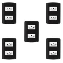 Kit 5 Conjuntos Tomada 2P+T 20A 250V Modular com Placa 4x2 Pluzie Preto Kit 5 Conjuntos Tomada 2P+T 20A 250V Modular com Placa 4x2 Pluzie Preto