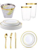 KIT 5 CONVIDADOS - Copo Prato Descartável De Luxo - Gold