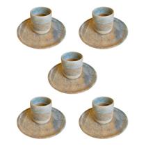 Kit 5 Copinhos Café da Manhã Pedra Sabão Artesanal C/ Pires
