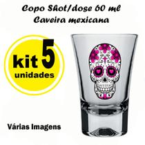Kit 5 Copinhos Dose Tequila Shot Caveira Mexicana