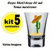 Kit 5 Copinhos Shot Tequila Tema Mexicano - vidro