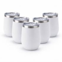 kit 5 Copo Térmica 360Ml BPA Free Tampa Deslizante Preto Branco Carro Escritório