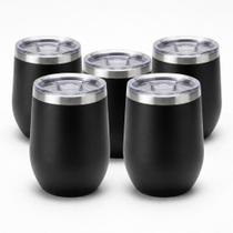 kit 5 Copo Térmica 360Ml BPA Free Tampa Deslizante Preto Branco Carro Escritório