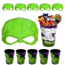 Kit 5 Copos do Hulk e Máscaras Lembrancinha Decoração de Festa