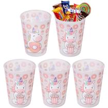 Kit 5 Copos Lembrancinha Decoração de Festa Meninas Unicórnio