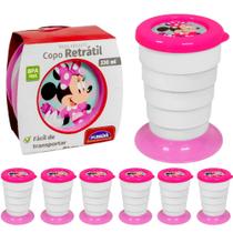 Kit 5 Copos Retrátil Minnie Rosa 330ml Atacado Festa Infantil Sacolinha Surpresa