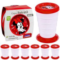 Kit 5 Copos Retrátil Minnie Vermelha 330ml Atacado Festa Infantil Sacolinha Surpresa