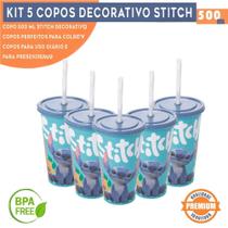 Kit 5 Copos Stitch 500ml Filme Personalizado Com Tampa e canudo Bpa Free Disney Lembrancinha Festa - Kit 5 Copos Stitch 500ml Filme Personalizado Com Tampa e canudo Bpa Free Disney Lembrancinha Festa -