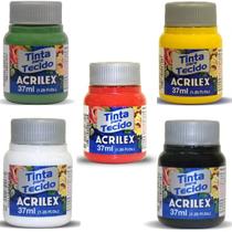 Kit 5 Cores Tinta Tecido Acrilex 37ml Tie Dye Artesanato Kit 5 Cores Tinta Tecido Acrilex 37ml Tie Dye Artesanato