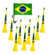 Kit 5 Cornetas Buzina Apito Copa Brasil + 2 Bandeira P/ Carro