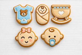 Kit 5 Cortadores De Biscoito E Marcadores Chá De Bebê Modelo 14 Kit 5 Cortadores De Biscoito E Marcadores Chá De Bebê Modelo 14