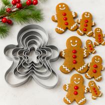 Kit 5 Cortadores de Biscoito Gingerbread Inox Moldes Natalinos em Vários Tamanhos, Resistentes, Fáceis de Limpar e Ideais para Confeitaria Criativa