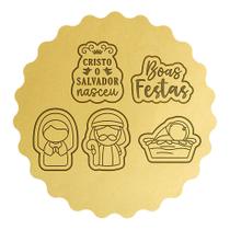 Kit 5 Cortadores Menino Jesus Maria José Frase Cristo