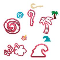 Kit 5 Cortadores Moana Logo Anzol Flor Onda Coqueiro