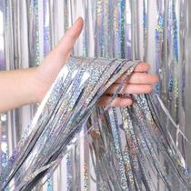 Kit 5 Cortina Metalizada Prata Holográfico 1x2M Cortina Metálica Festas Carnaval Ano Novo Decoração de Festa Kit 5 Cortina Metalizada Prata Holográfico 1x2M Cortina Metálica Festas Carnaval Ano Novo Decoração de Festa