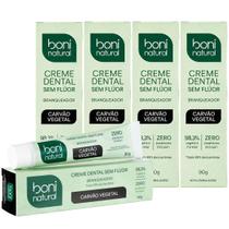 Kit 5 Creme Dental Boni Natural Sem Fluor Carvao Vegetal Branqueador Antisseptico Halito Fresco 90g