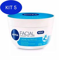 Kit 5 Creme facial nutritivo sensação não oleosa nivea 100g